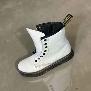 Toddler Dr. Martens White Leather Mini Docs Combat Lace-Up Side Zip Boots Sz 12